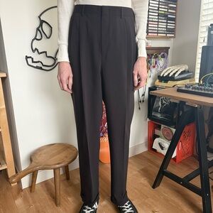 Vintage 90s Dark Brown Wool Blend High Waisted Trousers ~ Size 33 X 32